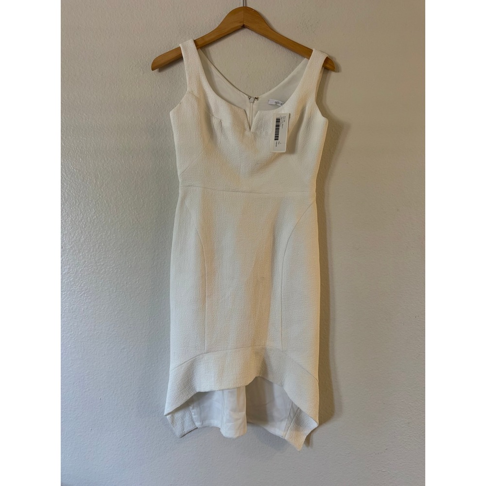 Black Halo Dallas White Textured Crepe High Low Ruffle‎ Sheath Dress Size 6 NEW